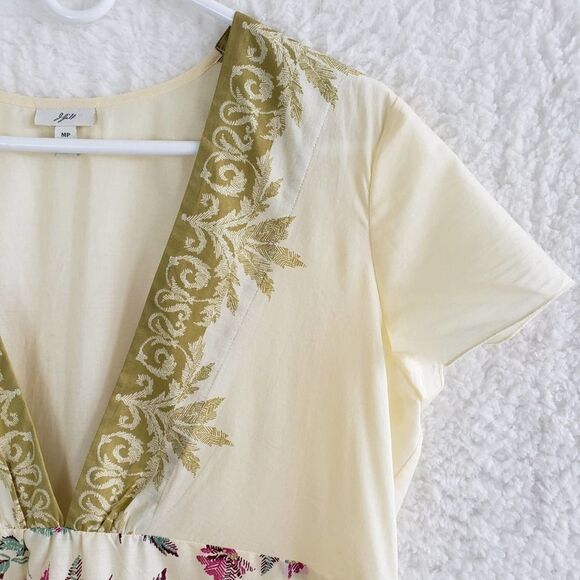 J. Jill Cream Linen Floral Print Deep V Tunic Top - Picture 2 of 8